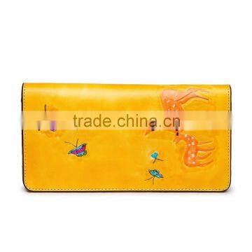 Latest beatiful cartoon pattern fresh yellow clutch purse ladies mujer cartera