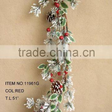 newest special artificial snowy pine needle and foam red berry garland for chrismas home decoration