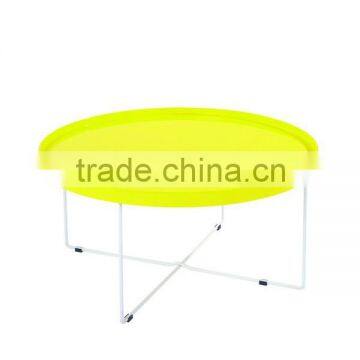 Tray MDF coffee table with metal legs, bright color round side table