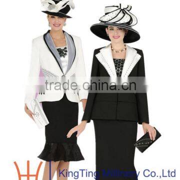 Women Black/White Fancy Church Suits With Matching Church Hat Wholesale Quality Choice