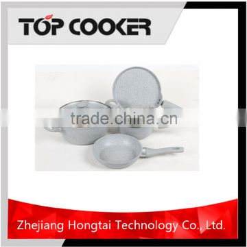 Aluminum forged marble coating kitchenware wholesale cookware set