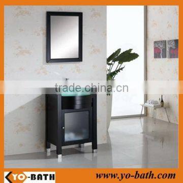 24 inch solid wood modern basin cabinet with glass wash basin