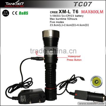 T6 LED rechargeable tactical flashlights with 800 Lumens TC07