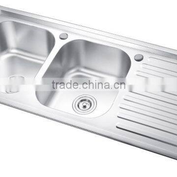 SC-D03 Large size doubloe bowl stainless steel sink with drainboard