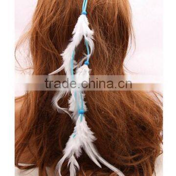 New and Fashion Women Double Layers Braided Hairband Colorful Feather Leaf Pendant Head Band photo-2