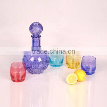 new design set of 5 colorful glass wine bottle and cups