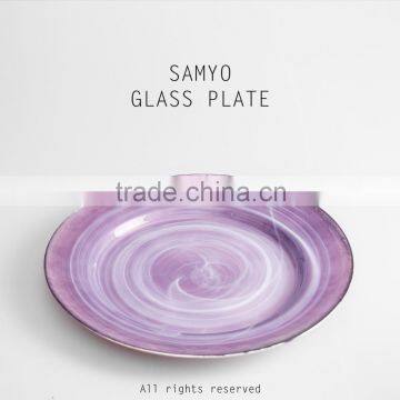 SAMYO handworked pink with white silk borosilicate glass plate