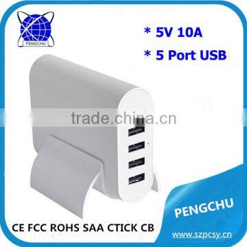 CE ROHS FCC Approved 5 port usb wall charger