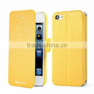 Yellow smart cover with stand function leather custom case for iphone 5c flip leather skin case