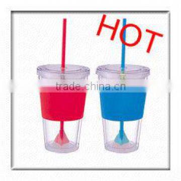 HOT! 16oz Double Wall Plastic Mug With Straw