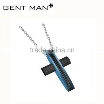 Fashion stainless steel pendant jewelry carbon fiber blue cross pendant simple design