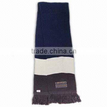 embroidery logo knit acrylic scarf with fringe ends