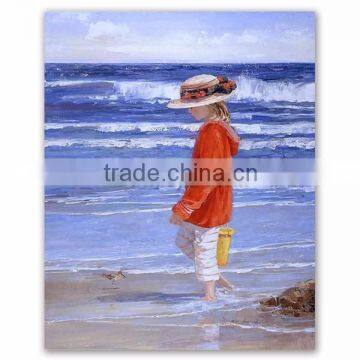 Wholesale High Quality Wall Art Decoration Handmade Beach Girl Oil Painting