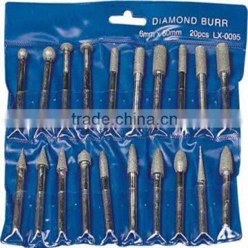 Assorted 20 pieces set Diamond coated rotary points die grinder head drill burr