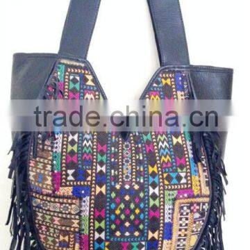 New popular crazy designs leather handmade vintage banjara shoulder bag with leather tassels