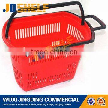 Durable plastic folding shopping basket with wheels