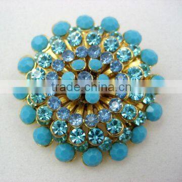 Blue turquoise glass stone flower brooch