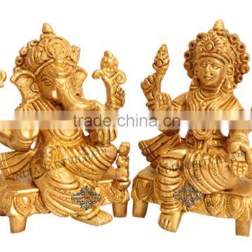 Handmade Brass Set of Ganesh Laxmi Ji God Goddess Hinduism Religious Antique Gift