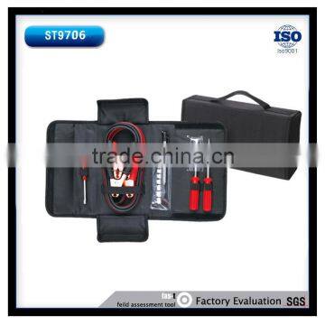 16pcs Emergency Tool Kits Booster Cables Tiir Gauge 6*4'' Scredrivers 1/4'' Sockets Tool Bag