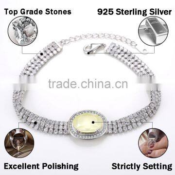 Fashion 925 Sterling Silver Big White AAA Zircon Prong Setting Bracelet photo-2
