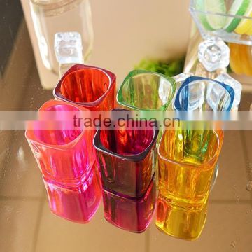 Wholesale square shaped colored shot glass different colors