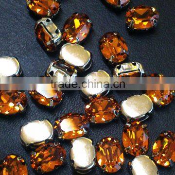 Oval fancy sew on stone in setting for shoes decoration