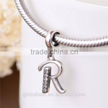 S067R Globalwin 925 Sterling Silver Alphabet Letter R Paved With Crystals European Charms photo-4