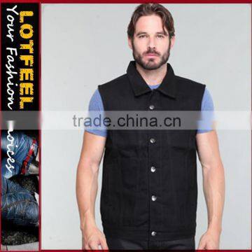 High quality black man denim vest sleeveless jacket rock and punk denim vest (LOTJ278)