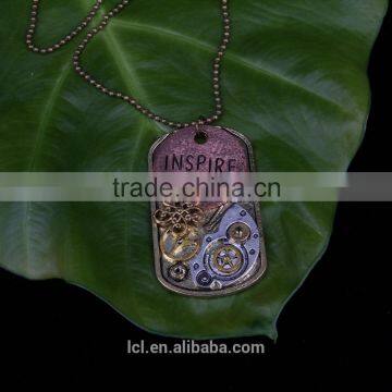 2015 Yiwu Fashion Imitation Jewelry Steampunk Necklace Dog Tag Gear Steam Inspire Letter Pendant Cameo Statement Necklace photo-2