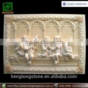 White marble carved five baby angel relief sculptures