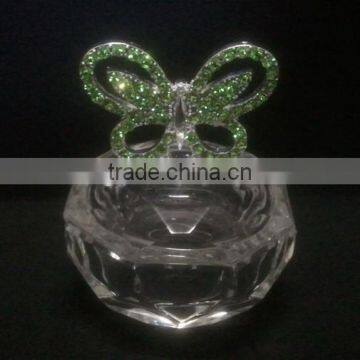 cheap clear small crystal trinket box with jewelled butterfly top