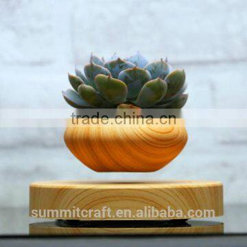 Artificial wooden effect magnetic suspension levitating plant pot