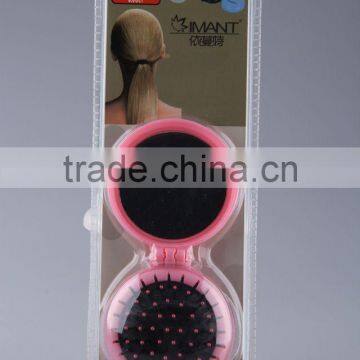 Round Folding Comb/Foldable Hair Brush With Mirror photo-4