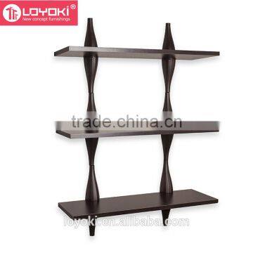 Three Level Shelving System With Decorative Ondulating Brackets Glossy MDF Wood Wall Shelf photo-2