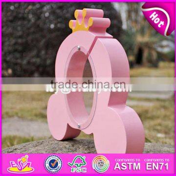 New Design Cute Crown Pink Wooden Girls Piggy Bank W02A255