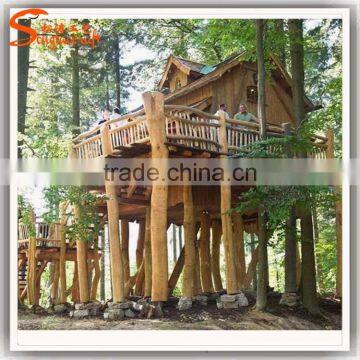 Newest Design China Supplier Large Outdoor Plastic Leaves Wooden Artificial Tree House for Sale photo-3