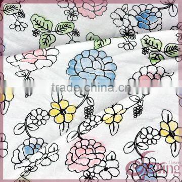 Elegant big floral printed embroidered cotton lace fabric for dress/blouse