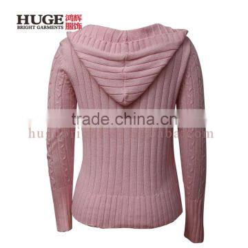 Cable Knit Hooded V Neck Sweater Women'S With Kangaroo Pocket photo-2