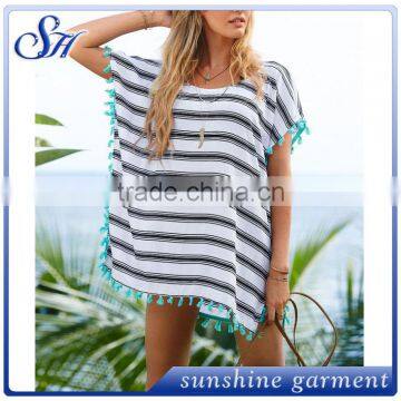 2017 soft chiffon print stripe beach wear for women