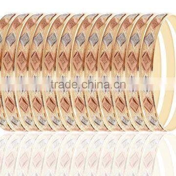 Fancy 6 MM Tri Color Plated Diamond Cut Bangle Set