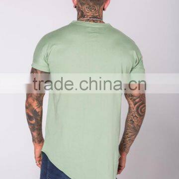 New Style 100% Cotton Oversized Cut and Low Sharp T Shirt Fashion Streetwear Black Plain Mens Longline T Shirt photo-6