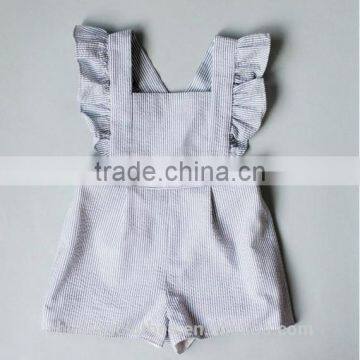 Wholesale Newborn Baby Clothes Seersucker Flutter Sleeve Fashion Adjustable Boutique Girl Romper