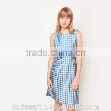 Women Summer Blue Gingham Dress Vintage Sleeveless Dress For Girls photo-4