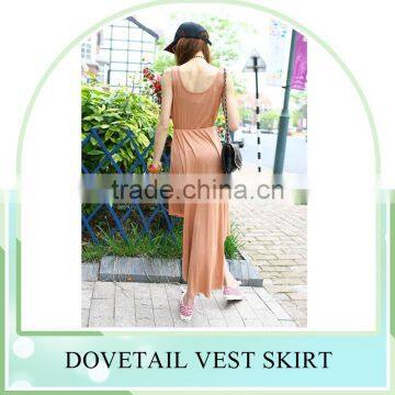 2016 Summer Fashion Round Collar Clothing ,sleeveless Irregular Dresses Skirt, Dovetail Vest Design Dress Skirt photo-4
