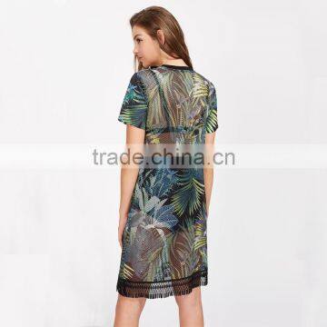 WOMEN Sexy Short Shirt Dress, Printed and Mesh Design Black Dress photo-2