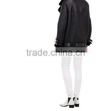 Draped-Collar Shearling Biker Jacket for Lady photo-4