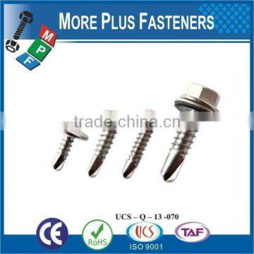Taiwan #12-14 x 1" Indent Hex Unslotted Hex Washer Head Epoxy #3 410 Stainless Steel Bonded Sealing Washer Self-Drilling Screw