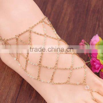 Sexy Women's Beach Barefoot Fish Net Toe Ring Anklet Bracelet Foot Ankle Chain