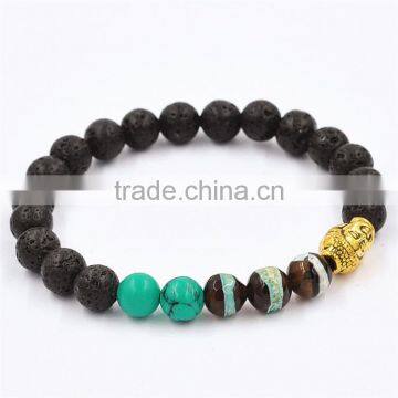 Black Lava Rock With Clear Ball Beads Bracelet Buddha Head Bracelet photo-3