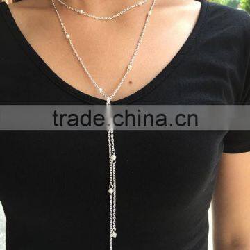 Double Layered Simple Tassel Chain Necklace Pearl Beaded Pendant Necklace